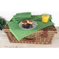 Tischmatten - Recycling Baumwolle Grün Tischsets Set 4 + Untersetzer Geschirr Stoff Tischmatte Zum Essen/Outdoor Garten Tisch von SoullytagUK
