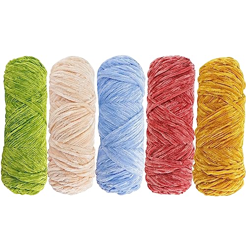 5 x Samt-Strickgarn, superweich, Häkelknäuel, (rosa, gelb, blau, weiß, grün), ideal für Anfänger, Kinderhandwerk von Soulnioi