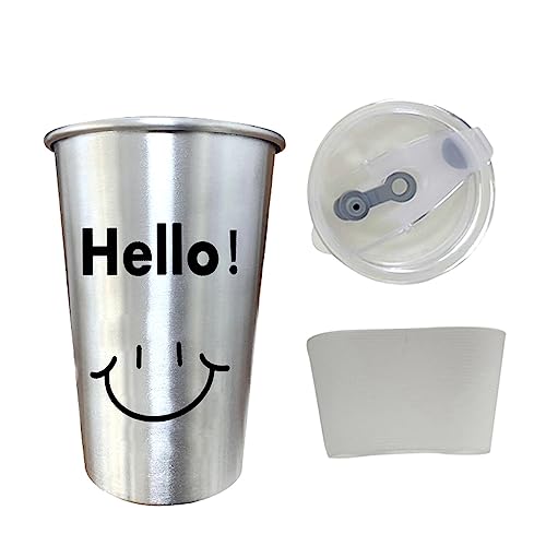 Edelstahl Strohhalm Tasse Drucke mit Deckel Hitzebeständige Trinkbecher Sturzsicher Kaffee & Getränke Tassen Smiley (Deckel + Tasse) von Soulnioi