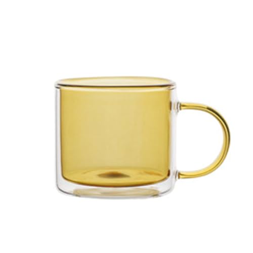 Soulnioi 300 ml farbige doppelwandige Glas-Kaffeetassen, Glaswasserbecher, Milchbecher, Teetasse, isolierter Kaffeebecher mit Griff für heiße und kalte Getränke (gelb) von Soulnioi