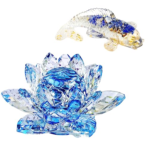 Soulnioi Blauer Kristall Lotus Blume Ornamente Teelichthalter und Lapislazuli Kristall zerkleinerte Steine Koi Fisch Ornamente für Home Office Schreibtisch Auto Dekoration Geschenk für Freunde Soulnioi Blauer Kristall Lotus Blume Ornamente Teelichthalter und Lapislazuli Kristall zerkleinerte Steine Koi Fisch Ornamente für Home Office Schreibtisch Auto Dekoration Geschenk für Freunde von soulnioi