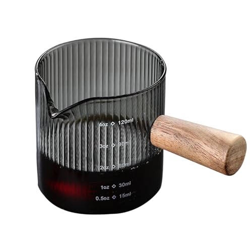 Soulnioi Kaffee-Schnapsgläser, Messbecher mit Holzgriff, Borosilikatglas mit Skala, Milch-Espresso-Schnapsgläser (120 ml-B) von soulnioi