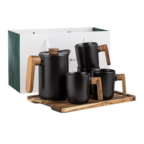 Soulnioi Keramik-Teekannen-Set, 1000 ml, Teekanne Mit Tablett + 4 Teetassen Mit Holzgriff, 350 ml, Tee-Set für Erwachsene Mit Geschenkbox für Zuhause Soulnioi Keramik-Teekannen-Set, 1000 ml, Teekanne Mit Tablett + 4 Teetassen Mit Holzgriff, 350 ml, Tee-Set für Erwachsene Mit Geschenkbox für Zuhause von Soulnioi