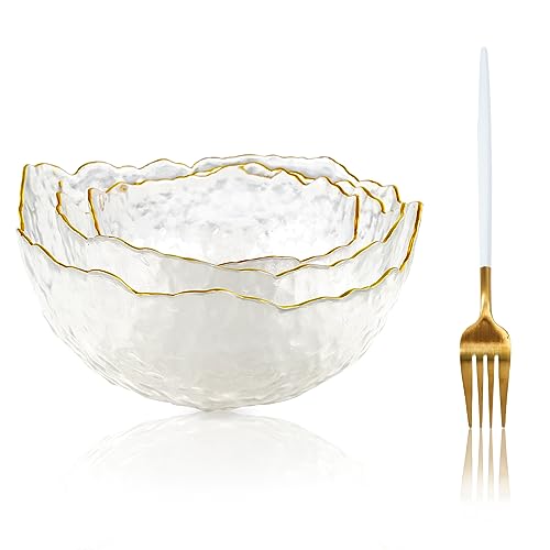 Soulnioi Kristall-Salatschüssel-Set, Glasschale, Obstschale, Süßigkeiten, Snacks, Dessertschale, transparent, Mehrzweck-Schale, dekorative Schüssel mit Abendessen Gabel für Zuhause, Hochzeit, Party – von Soulnioi