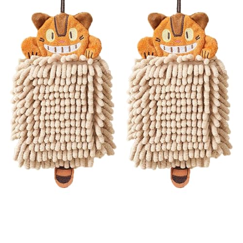 Soulnioi Küchenhandtücher, niedliche Tier-Geschirrtücher, Mikrofaser-Reinigungstuch, saugfähiger Waschlappen mit Aufhängeschlaufe für Küche und Bad – Totoro von soulnioi