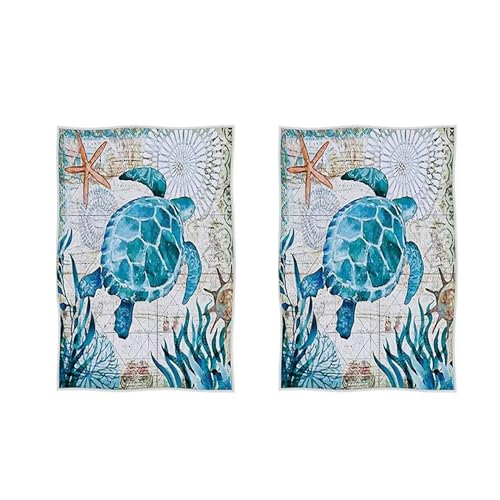 Soulnioi Küchentücher, saugfähig, weich, Mikrofaser-Reinigungstuch, wiederverwendbare Handtücher, Barhandtücher, 2er-Set, 38,1 x 58,4 cm, Schildkröte von soulnioi