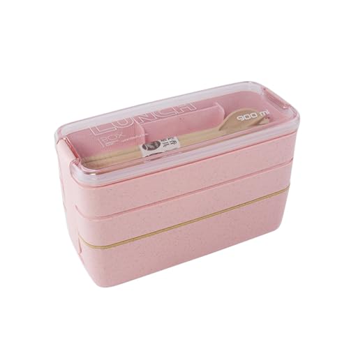 soulnioi Lunchbox Bento Box für Kinder, stapelbare 3-lagige Lunchbox, auslaufsicherer Mahlzeitenbehälter für Kind/Erwachsene/Studenten (Rosa) von soulnioi