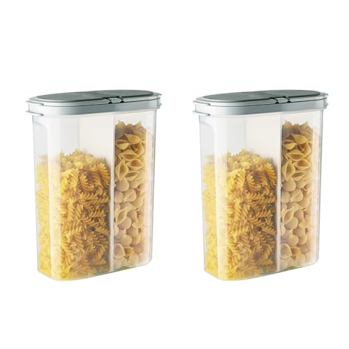 Soulnioi Müsli Vorratsdosen, 2er Set Frischhaltedosen Kunststoff Luftdichte Aufbewahrung 2 in 1 Praktische Küche Vorratsbehälter für Mehl, Tiernahrung, Zucker Aufbewahrung - 2.6L/Grau von Soulnioi