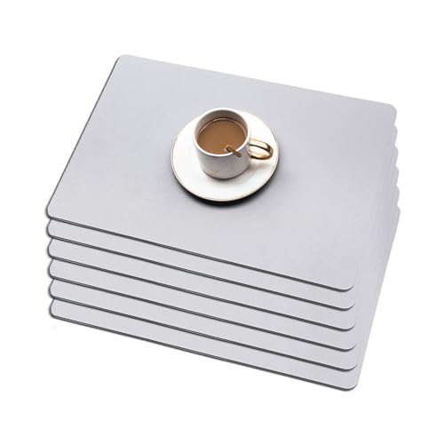 Soulnioi Platzsets 6er Set, PU Leder Tischmatten Hitzebeständig Anti-Rutsch Platzsets Doppelseitig Waschbar Tellermatten für Küche Esstisch Restaurant Home Decor - Hellgrau von soulnioi