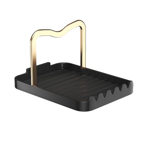 Soulnioi Topfdeckelhalter, Löffelablage mit Deckelhalter, Küchenutensilienablage mit Abtropfpad, Löffelhalter Arbeitsplatte Organizer Rack für Topfdeckel, Spatel, Zange - Schwarz & Gold von Soulnioi