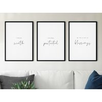 Poster Set Of 3 Prints, Positive Affirmations Wall Art, Black White Scripture Mindset, Minimal Print, Self Love von Soulterior