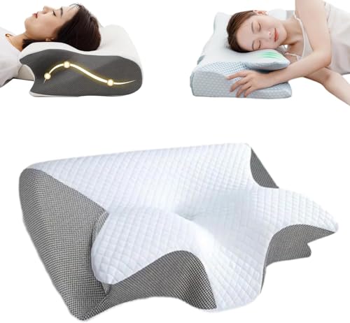 Cleshy Pillow - Cleshy Ergonomic Pillow,Ergonomic Pillow Side Sleeper,Proper Alignment Ergonomic Pillow,Memory Foam Ergonomic Pillows for Sleeping,Adjustable Cervical Pillow Cozy Sleeping (Gray) von Soumiey