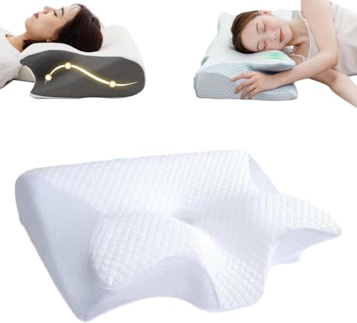 Cleshy Pillow - Cleshy Ergonomic Pillow,Ergonomic Pillow Side Sleeper,Proper Alignment Ergonomic Pillow,Memory Foam Ergonomic Pillows for Sleeping,Adjustable Cervical Pillow Cozy Sleeping (White) von Soumiey