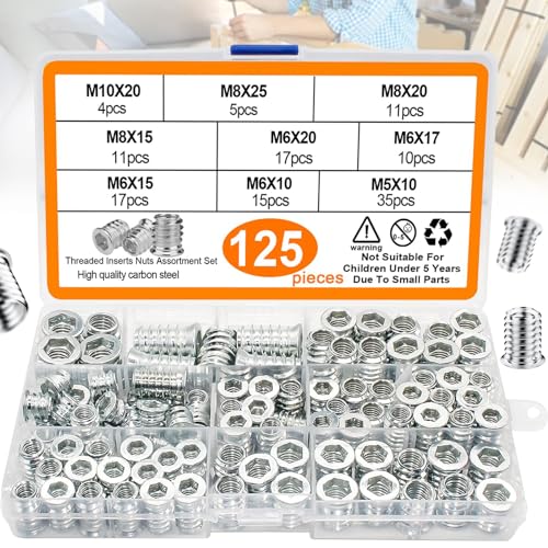 125 Stk Einschraubmutter m5 m6 m8 m10 Gewindeeinsatz Holz, Einschraubmutter m5 m6 m8 m10 Verzinkt, Innensechskant Muffe Edelstahl Schrauben Set, Für Holzmöbel von SoundZero