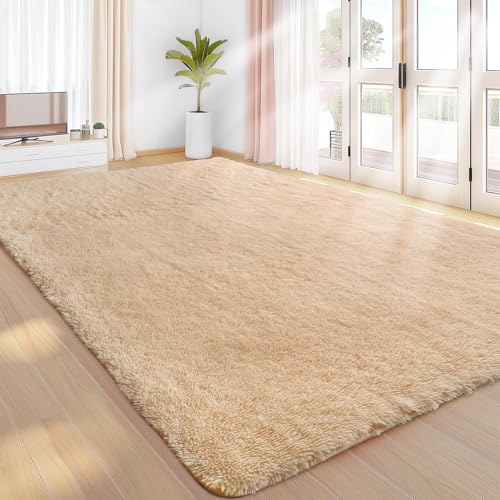 Sour Lemon Hochflor Teppich Beige Teppich Wohnzimmer 120x160 Waschbar Anti-Rutsch Extra Große Teppiche Schlafzimmer Flauschige Moderne Teppiche Matte Teppichen für Schlafzimmer Kinderzimmer von Sour Lemon