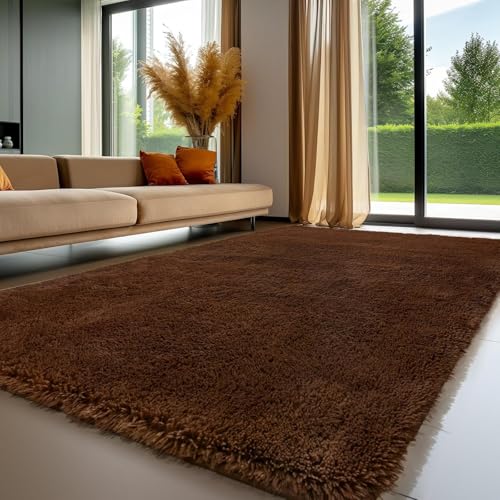 Sour Lemon Hochflor Teppich Braun Teppich Wohnzimmer 160x230 Waschbar Anti-Rutsch Extra Große Teppiche Schlafzimmer Flauschige Moderne Teppiche Matte Teppichen für Schlafzimmer Kinderzimmer von Sour Lemon