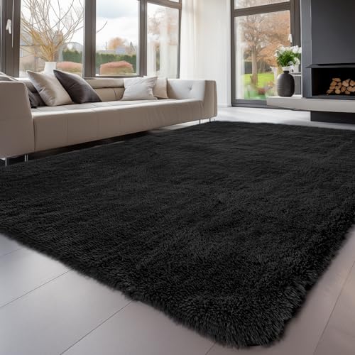 Sour Lemon Hochflor Teppich Grau Teppich Wohnzimmer 140x200 Waschbar Anti-Rutsch Extra Große Teppiche Schlafzimmer Flauschige Moderne Teppiche Matte Teppichen für Schlafzimmer Kinderzimmer von Sour Lemon