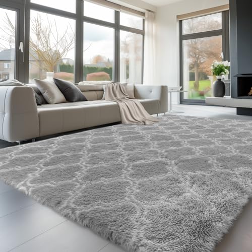 Sour Lemon Hochflor Teppich Grau Teppich Wohnzimmer 140x200 Waschbar Anti-Rutsch Extra Große Teppiche Schlafzimmer Flauschige Moderne Teppiche Matte Teppichen für Schlafzimmer Kinderzimmer von Sour Lemon