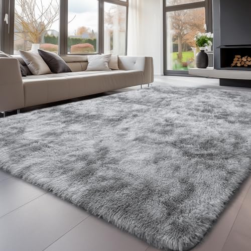 Sour Lemon Hochflor Teppich Grau Teppich Wohnzimmer 200x300 Waschbar Anti-Rutsch Extra Große Teppiche Schlafzimmer Flauschige Moderne Teppiche Matte Teppichen für Schlafzimmer Kinderzimmer von Sour Lemon