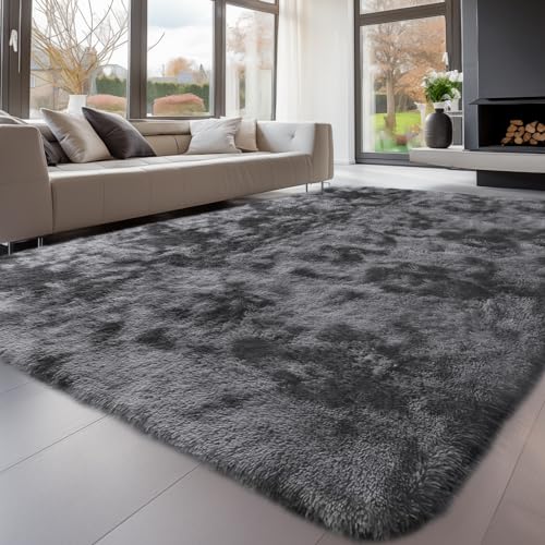 Sour Lemon Hochflor Teppich Grau Teppich Wohnzimmer 240x300 Waschbar Anti-Rutsch Extra Große Teppiche Schlafzimmer Flauschige Moderne Teppiche Matte Teppichen für Schlafzimmer Kinderzimmer von Sour Lemon