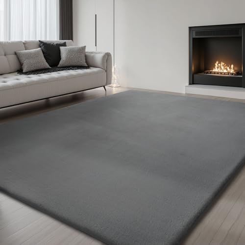 Sour Lemon Weiche Teppich Wohnzimmer, Glatt Teppich aus Kaninchenfell Kurzflor rutschfest,Anti-Rutsch Carpet für Schlafzimmer Raumdekoration,Teppichbereich 200x300cm (Dunkelgrau, 275x370cm) von Sour Lemon