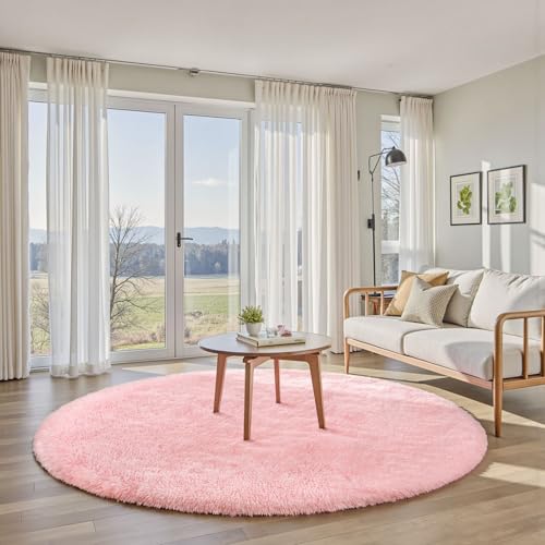 Sour Lemon Wohnzimmerteppiche, 160 x 160 cm runder Teppich für Schlafzimmer, waschbarer Rutschfester, Flauschiger Teppich, zottelige weiche Teppiche Matte für Kinder Flur Wohnzimmer von Sour Lemon