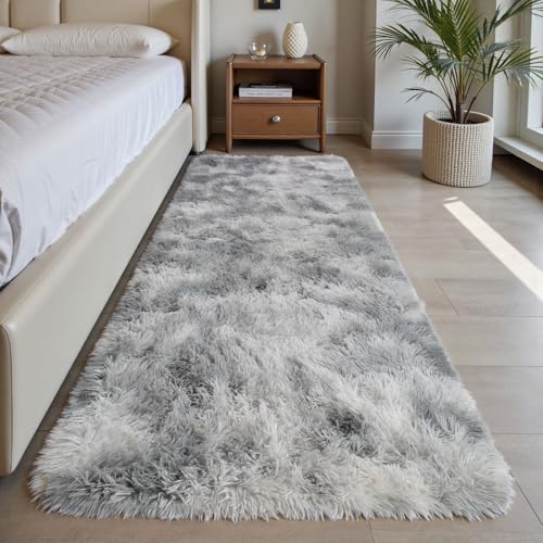 Sour Lemon Wohnzimmerteppiche, 60 x 220 cm Grauer Läufer Teppich für Schlafzimmer, waschbar, rutschfest, Flauschiger Teppich, zottelige, weiche Teppiche, Matte für Kinder, Flur, Wohnzimmer von Sour Lemon