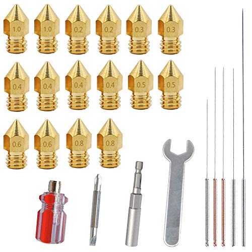 16PCS 3D-Drucker Messing-Extruderdüsen Druckkopf mit 4 DIY-Düsenwerkzeugen, SourceTon 7 Düsen und Schraubendreher in verschiedenen Größen, Schraubenschlüssel, Schraubenschlüsselhülse von SourceTon