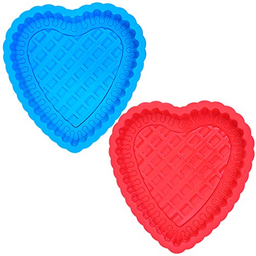 2 Packungen 10 '' Love Heart Kuchenform, SourceTon Silikon Kuchenform Backform zum Geburtstag Geburtstagstorte, Torte, Laib, Muffin, Brownie, Käsekuchen, Kuchen, Flan, Brotrot, Blau von SourceTon