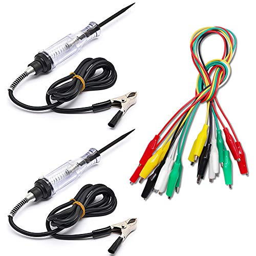 2 Packungen Spannungsdurchgangs- und Stromprüfer, 6 V-24 V, mit Messleitungs-Set und Krokodilklemmen, SourceTon 2 Stück Schaltungsprüfer und 10 Stück und 5 Farben, Krokodilklemmen mit Drähten, von SourceTon