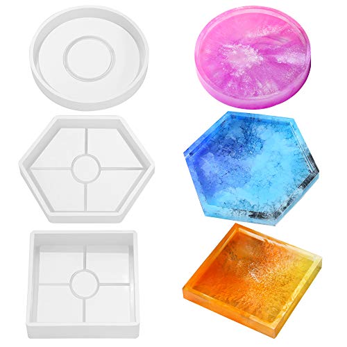 3 Stück DIY Untersetzer Silikonform, SourceTon Harzformen enthalten rund, quadratisch, sechseckig, Formen zum Gießen mit Harz, Zement 3 Stück DIY Untersetzer Silikonform, SourceTon Harzformen enthalten rund, quadratisch, sechseckig, Formen zum Gießen mit Harz, Zement von SourceTon