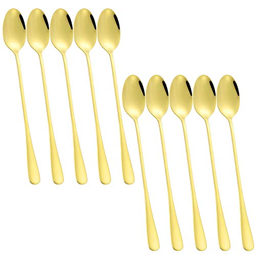 Rührlöffel mit langem Griff, SourceTon 10er-Set Edelstahl-Rührlöffel für Eistee, Kaffee, Cocktail, Milchshake, kaltes Getränk - Gold von SourceTon