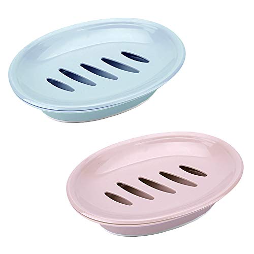 SourceTon 2er Pack Abnehmbare Seifenabläufe Kunststoffseifenhalter, Seifenschoner Box Behälter für Badezimmer (Pink, Blau) von SourceTon