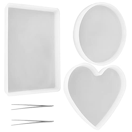 SourceTon 3-teiliges Silikon-Untersetzerformen-Set mit 2 Pinzetten – rund, rechteckig, Herzharz-Formen für DIY-Epoxid-Untersetzer, Kerzenhalter, Basteln SourceTon 3-teiliges Silikon-Untersetzerformen-Set mit 2 Pinzetten – rund, rechteckig, Herzharz-Formen für DIY-Epoxid-Untersetzer, Kerzenhalter, Basteln von SourceTon