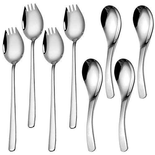 SourceTon 8-teiliges robustes Edelstahl-Suppenlöffel- und Göffel-Set – 18/8 hochglanzpolierte Utensilien für Eis, Salat, Suppe, Nudeln, Camping (4 Löffel + 4 Sporks) von SourceTon