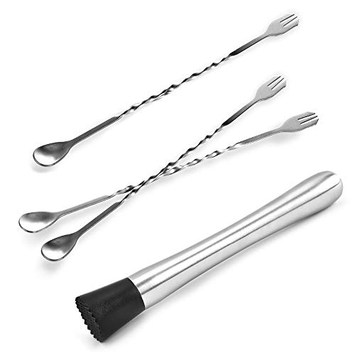 SourceTon Cocktail-Stößel aus Edelstahl, 25,4 cm, 4 Stück, Rührlöffel, ideales Barkeeper-Werkzeug für Zuhause und Bar von SourceTon