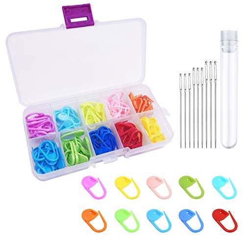 SourceTon Häkelnadel-Set, 100 Stück, Maschenmarkierer, Strickzähler und 9 Stück stumpfe Nadeln mit großem Öhr, 3 Größen von SourceTon