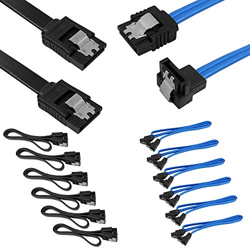 SourceTon SATA III Kabel 6,0 Gbit/s mit Verriegelungsriegel, 12 Stück (6 x Schwarz, 6 x Blau) von SourceTon