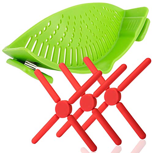 SourceTon Silikon-Untersetzer, Schnappsieb und rutschfeste, faltbare Silikon-Untersetzer, hitzebeständiger Ausgießer und zusammenklappbarer Kreuz-Design Silikon-Untersetzer, 4 Stück von SourceTon
