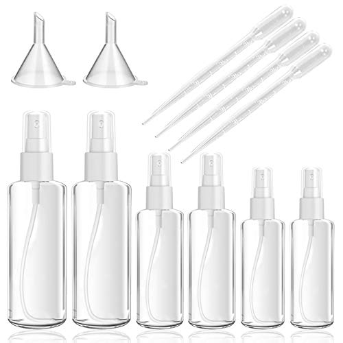 SourceTon Sprühflaschen aus Kunststoff, transparent, Taschenformat, Reiseflaschenset mit 2 Trichtern und 4 Pipetten, 6 Stück / 3 Größen (30/50/100 ml), 6 Stück von SourceTon