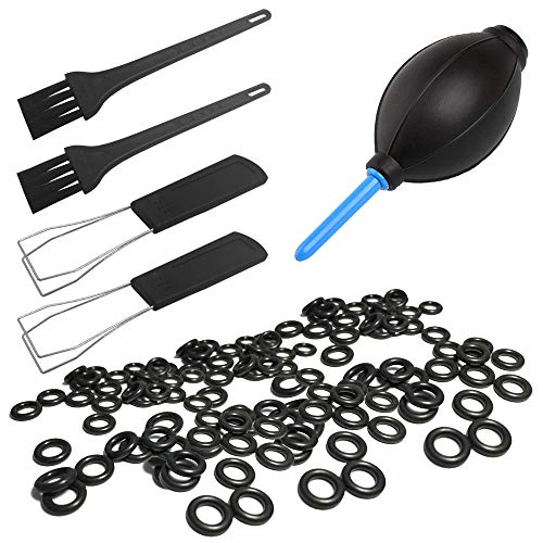 SourceTon Tastenkappen-Abzieher Reinigungswerkzeug und Gummi-O-Ring-Sounddämpfer, 2 Tastenkappen-Abzieher, 2 Reinigungsbürsten, 1 Luftgebläse und 140 Gummi-O-Ringe - Keyboard Reinigungsset - Zubehör von SourceTon