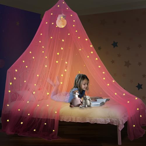 South To East Prinzessin Betthimmel mit fluoreszierenden Sternen, leuchtet im Dunkeln, Moskitonetz Bett für Baby, Kinder, Mädchen, Tochter. Galaxy Betthimmel für Babybett, Kinderbett,Rosa von South To East