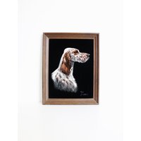 Vintage Schwarzer Samt Hund Gemälde Englisch Setter Umrahmt Signiert Bob Leonard Mitte Des Jahrhunderts von SouthShoreVintageNY