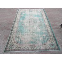6.5x10 Ft Distressed Vintage Turquoise Oushak Rug 6.5x10 Ft Distressed Vintage Turquoise Oushak Rug von SouthVintageDesign
