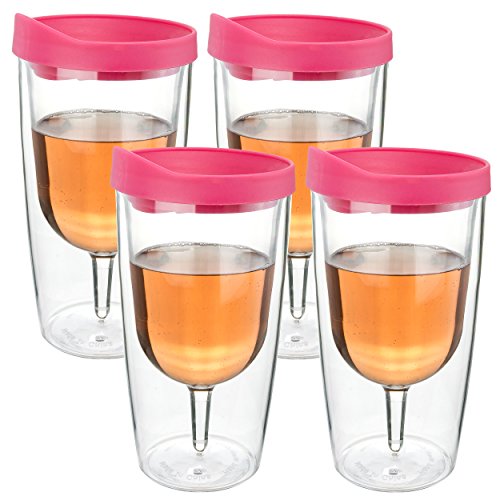 Southern Homewares Isolierter Weinbecher mit rosa Trinkdeckel, doppelwandiges Acryl, Wine 2Go, 4 Stück von Southern Homewares