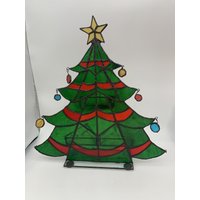 Vintage Dept 56 Glasmalerei-Weihnachtsbaum Mit Ornamenten Votivhalter von Southernreseller