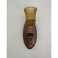 Vintage Wandleuchte Aus Holz Mit Bernsteinfarbener Hobnail 70Er/Mcm Inspiriert von Southernreseller