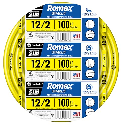 Southwire 28828228 100' 12/2 mit Boden Romex Marke Simpull Wohnbereich Indoor Elektrodraht Typ NM-B, gelb von Southwire