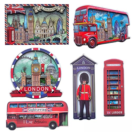 6 London Souvenirs Kühlschrankmagnete aus Holz, Union Jack, britisches Souvenir, England, Geschenkmagnet von Souvenirs