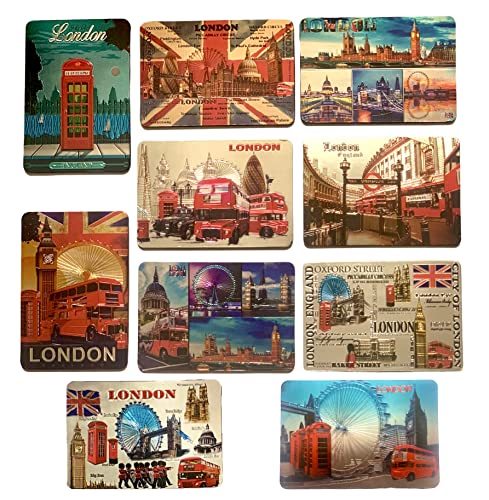 Foto-Magnete mit London-Souvenirs, glänzend, Union Jack, britisches England, Geschenk für London-Sehenswürdigkeiten, 10 Stück von Souvenirs